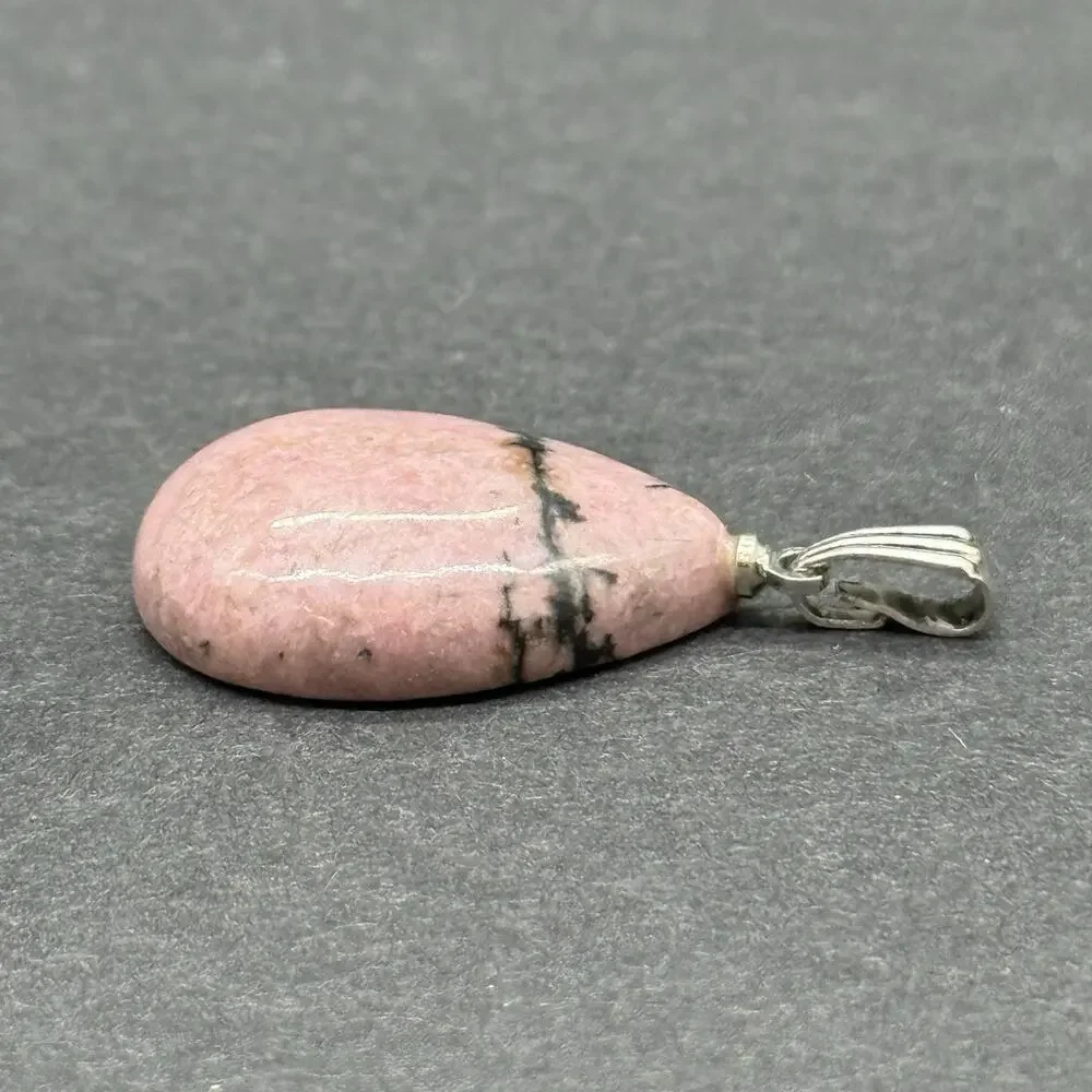 Natural Pink Rhodonite Gemstone Teardrop Pendant 1” Crystal Healing Boho Jewelry